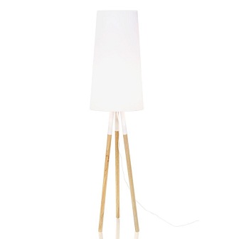 Drewniana lampa podłogowa Oslo biała z abażurem